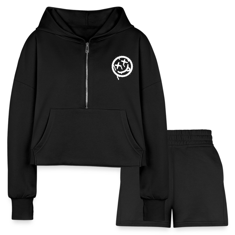 Women’s Cropped Hoodie & Jogger Short Set - black